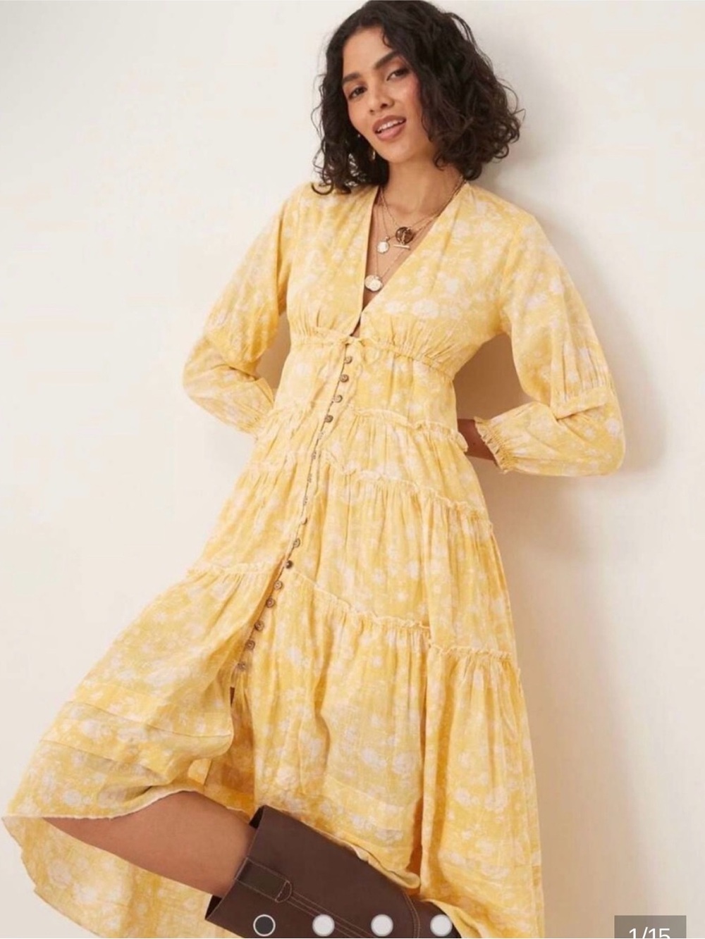 Free People Yellow Floral Maxi Dress